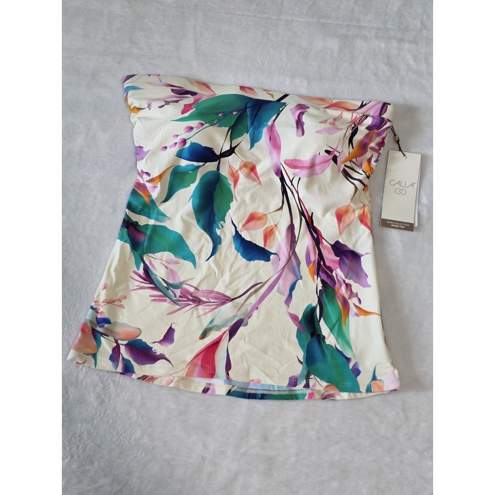 CALIA Carrie Underwood Small padded Tropical Floral bandeau strapless swim top